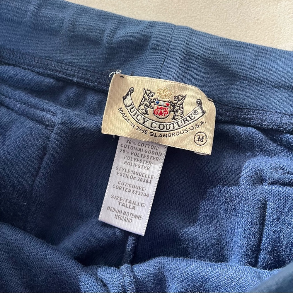 Juicy Couture Flare Pants Navy Blue Y2K Vintage Terry Cloth Size Medium - Picture 3 of 4